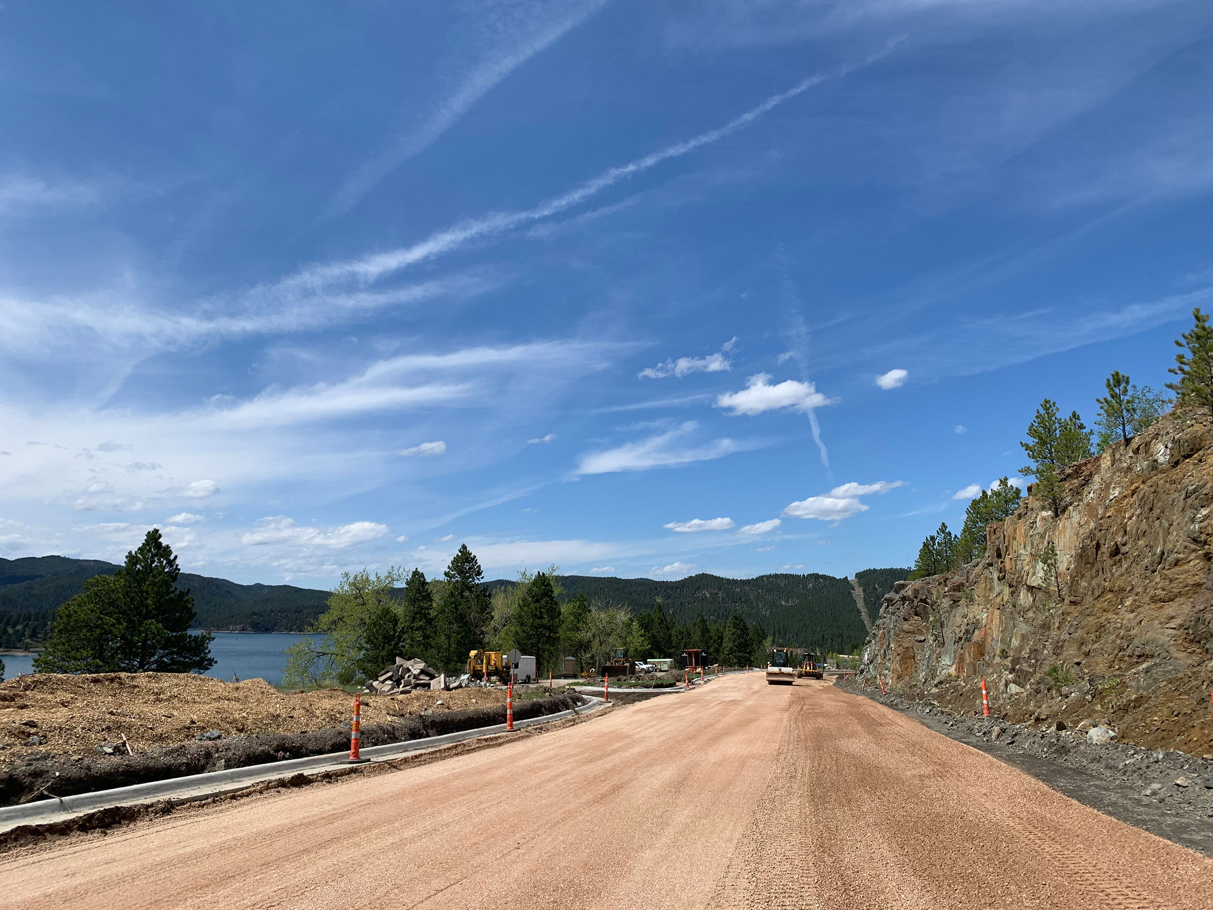 Construction equipment on side of hill.