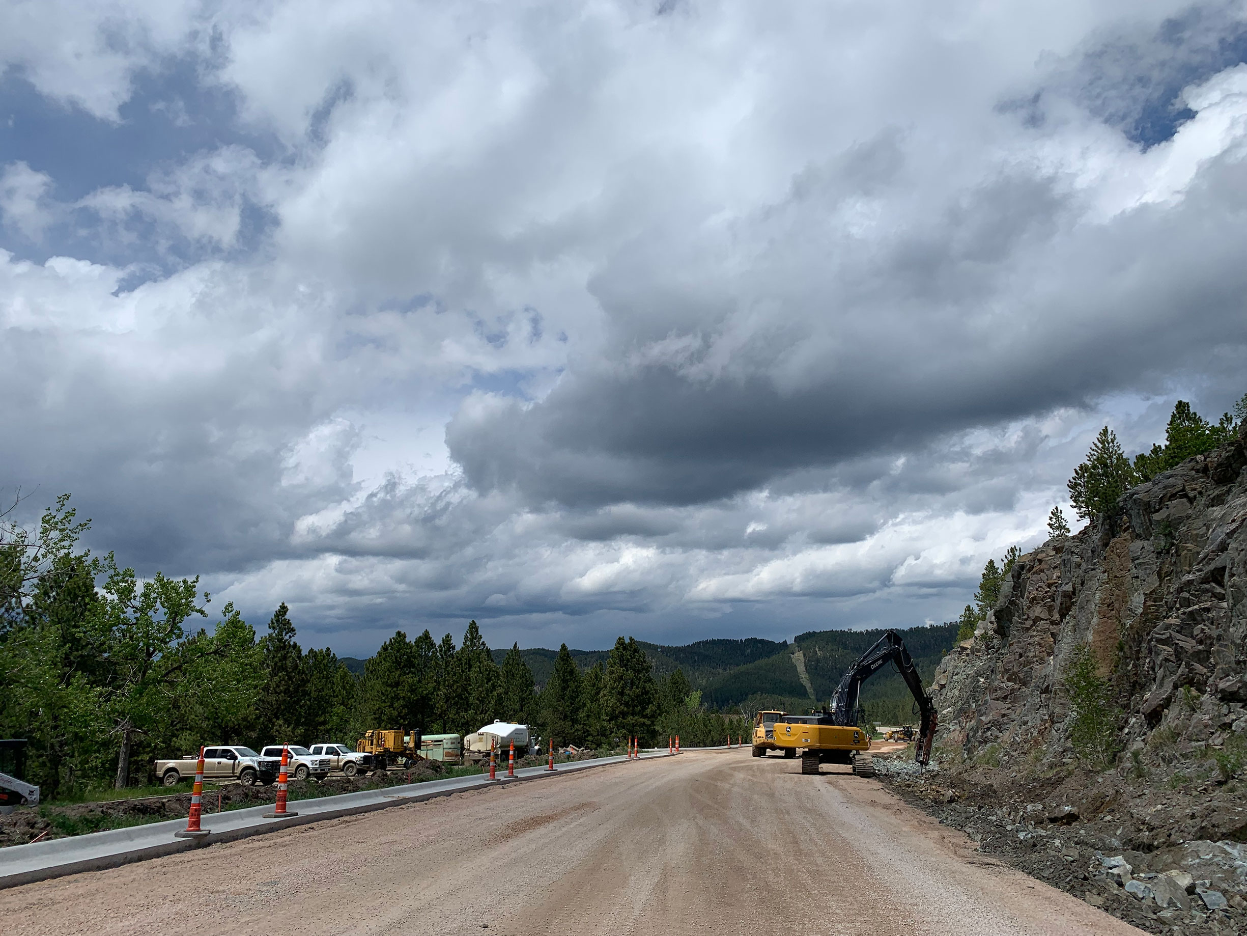 Construction equipment on side of hill.